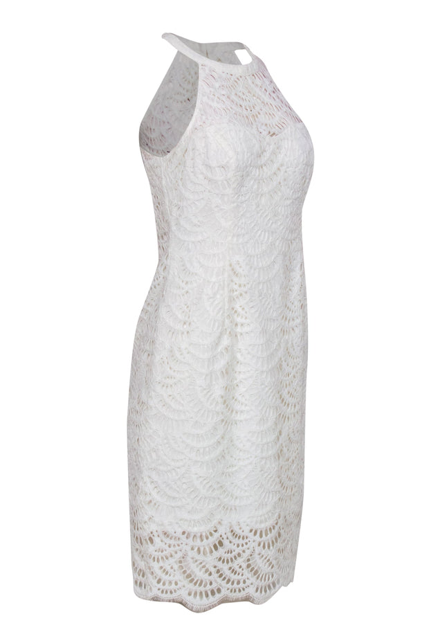 Current Boutique-Lilly Pulitzer - White Lace Sleeveless “Kenna” Sheath Dress w/ Illusion Neckline Sz 4