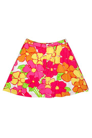 Current Boutique-Lilly Pulitzer - White, Pink & Orange Floral Print A-Line Skirt Sz 6