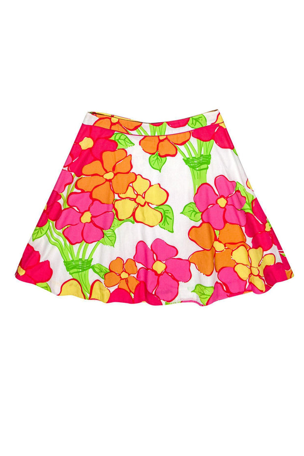 Current Boutique-Lilly Pulitzer - White, Pink & Orange Floral Print A-Line Skirt Sz 6