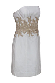 Current Boutique-Lilly Pulitzer - White Sleeveless Dress w/ Gold Paisley Lace Detail Sz 4