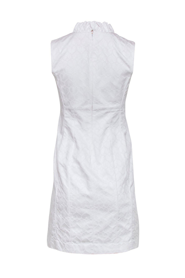 Current Boutique-Lilly Pulitzer - White Sleeveless Sheath Dress w/ Embroidered Heart Print & Ruffles Sz 4