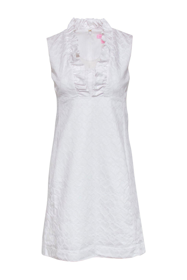 Current Boutique-Lilly Pulitzer - White Sleeveless Sheath Dress w/ Embroidered Heart Print & Ruffles Sz 4