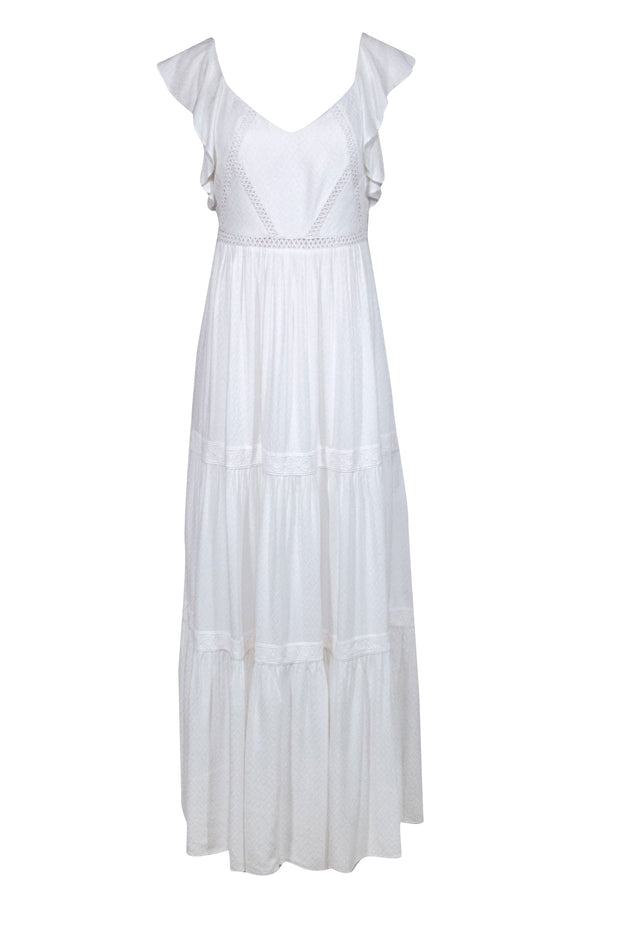 Current Boutique-Lilly Pulitzer - White Tired "Ivie" Maxi w/ Lace Trim & Ruffle Sleeves Sz 4