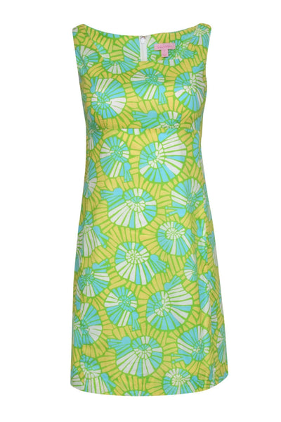 Current Boutique-Lilly Pulitzer - Yellow, Green & Blue Seashell Print Sleeveless Babydoll Dress Sz 0