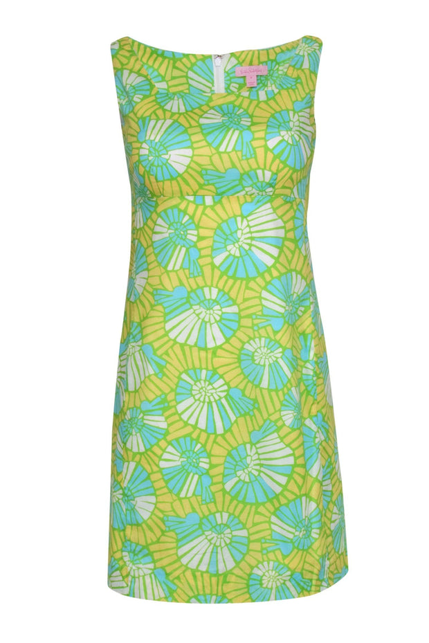 Current Boutique-Lilly Pulitzer - Yellow, Green & Blue Seashell Print Sleeveless Babydoll Dress Sz 0