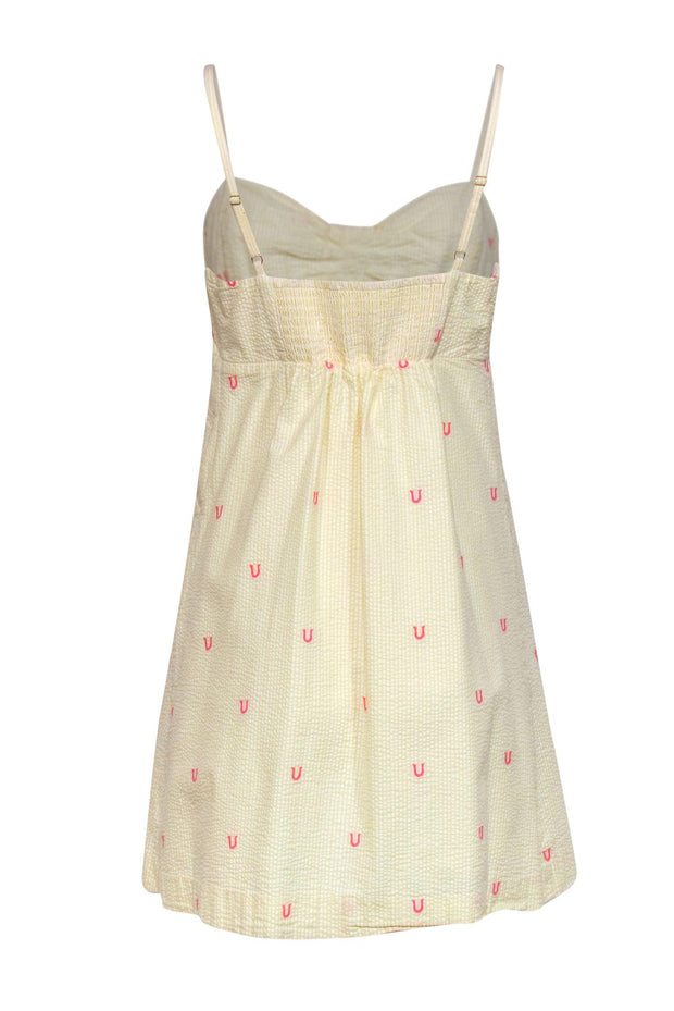 Current Boutique-Lilly Pulitzer - Yellow, White & Pink Striped & Horseshoe Embroidered Cotton Dress Sz 12