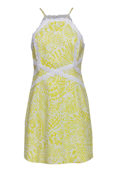 Current Boutique-Lilly Pulitzer - Yellow & White Print Cotton Dress w/ Embroidered Trim Sz 8