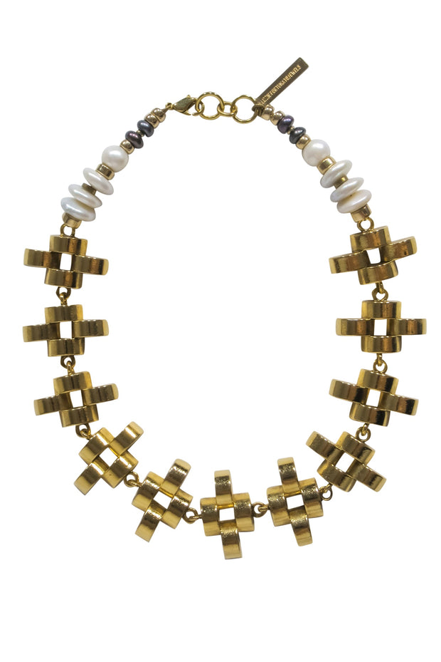 Current Boutique-Lizzie Fortunato - Gold-Toned Chunky Necklace w/ Pearl Accents