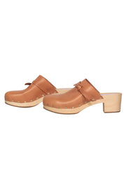 Current Boutique-Loeffler Randal - Light Brown Smooth Leather Wooden Heel Clogs Sz 8.5