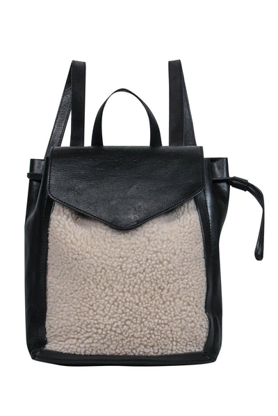 Current Boutique-Loeffler Randall - Black Leather Backpack w/ Fuzzy Shearling