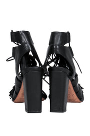 Current Boutique-Loeffler Randall - Black Leather Strappy Lace-Up Pumps w/ Tassels Sz 7