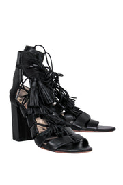 Current Boutique-Loeffler Randall - Black Leather Strappy Lace-Up Pumps w/ Tassels Sz 7