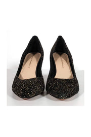 Current Boutique-Loeffler Randall - Black Suede Gold Specs Pumps Sz 7