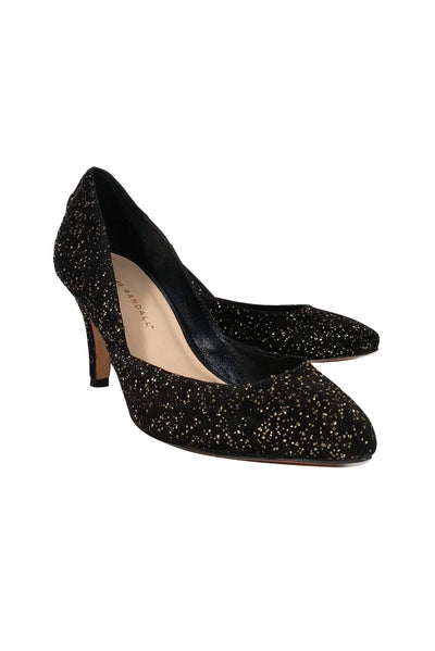 Current Boutique-Loeffler Randall - Black Suede Gold Specs Pumps Sz 7