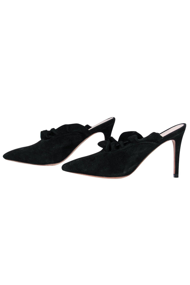 Current Boutique-Loeffler Randall - Black Suede Ruffle Mule Heels Sz 7