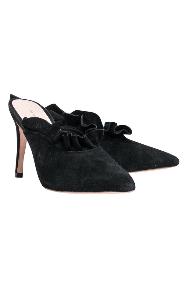 Current Boutique-Loeffler Randall - Black Suede Ruffle Mule Heels Sz 7