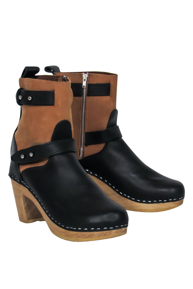 Current Boutique-Loeffler Randall - Black & Tan Clog-Style Heeled Booties Sz 9