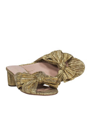 Current Boutique-Loeffler Randall - Gold Crinkle Texture Knotted Block Heel Mule Pumps Sz 9