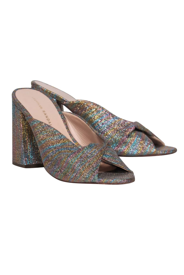 Current Boutique-Loeffler Randall - Multicolor Glitter Twisted Block Heel Mules Sz 7.5