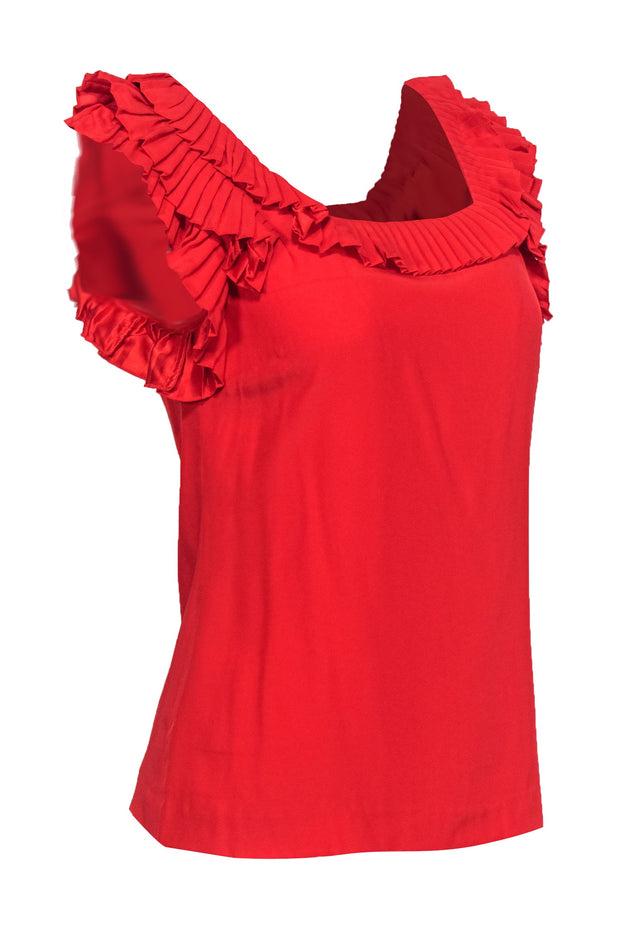 Current Boutique-Loeffler Randall - Red Silk Ruffle Top Sz 0