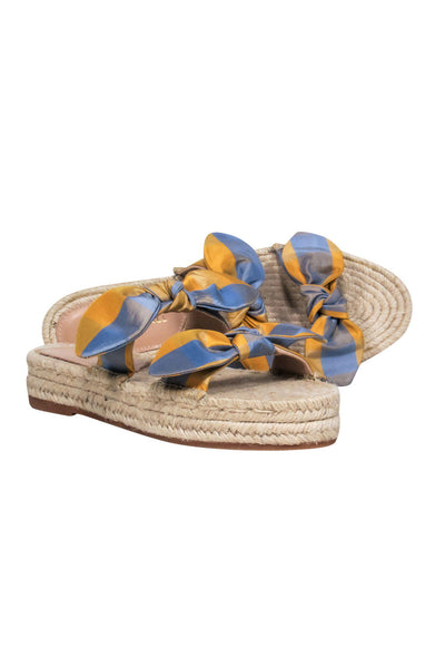 Current Boutique-Loeffler Randall - Yellow & Blue Plaid Woven Espadrille Sandals w/ Bows Sz 9