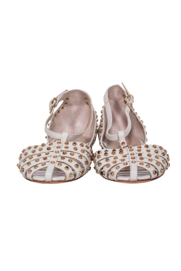 Current Boutique-Lola Cruz - Beige Leather Caged Studded Sandals Sz 8