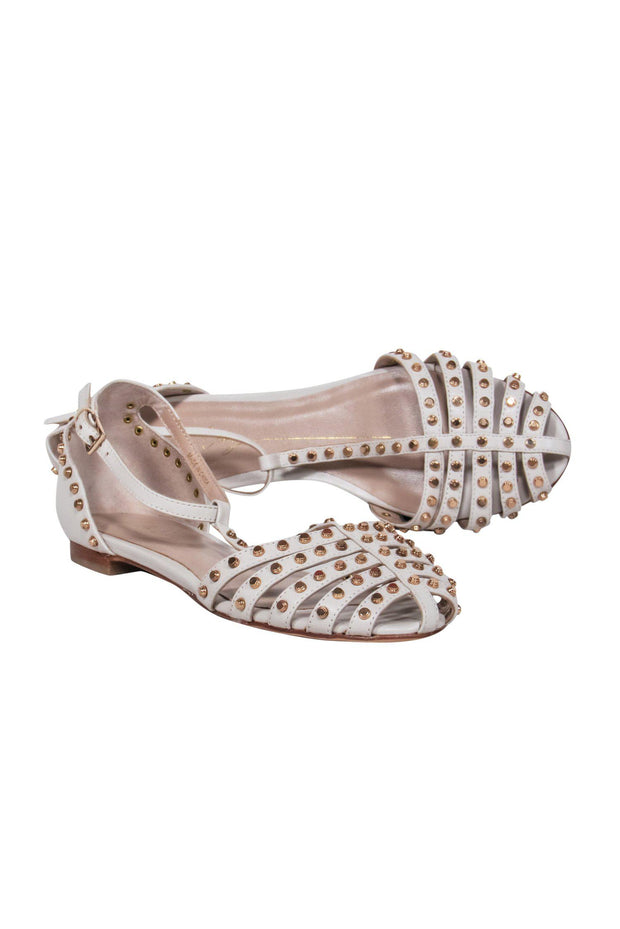 Current Boutique-Lola Cruz - Beige Leather Caged Studded Sandals Sz 8