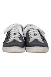 Current Boutique-Lola Cruz - Silver Leather Low Top Sneakers w/ Jeweled Star Embellishments Sz 8