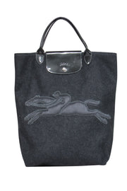 Current Boutique-Longchamp - Dark Grey Wool Snap “Victoire” Tote w/ Embroidered Logo