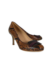 Current Boutique-Longchamp - Tan & Brown Embossed Pumps Sz 7