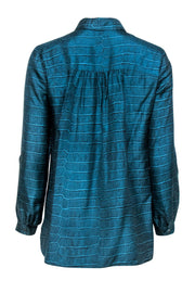 Current Boutique-Longchamp - Teal Snakeskin Printed Silk Blouse Sz 6