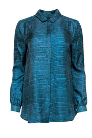 Current Boutique-Longchamp - Teal Snakeskin Printed Silk Blouse Sz 6