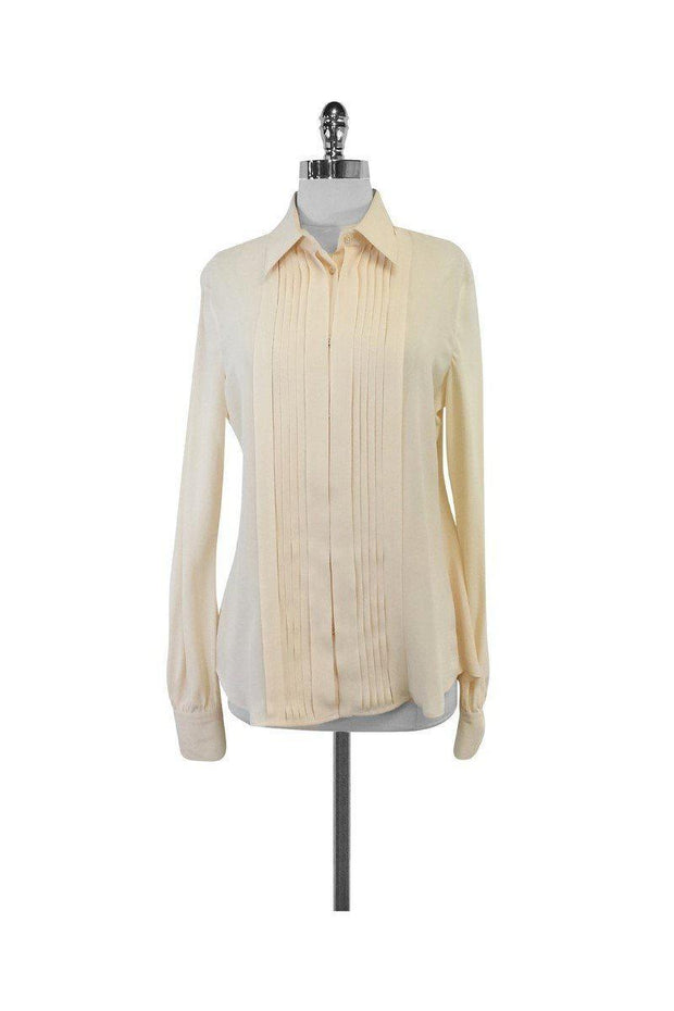 Current Boutique-Loro Piana - Charlize Cream Silk Blouse Sz 14