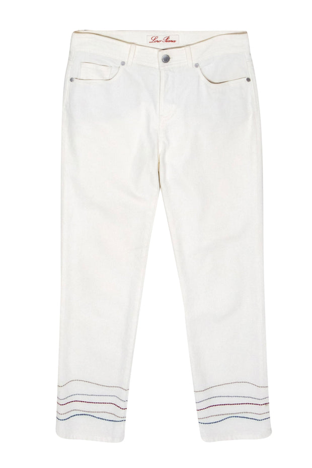 Current Boutique-Loro Piana - White Straight Leg Jeans w/ Embroidered Hem Sz 6