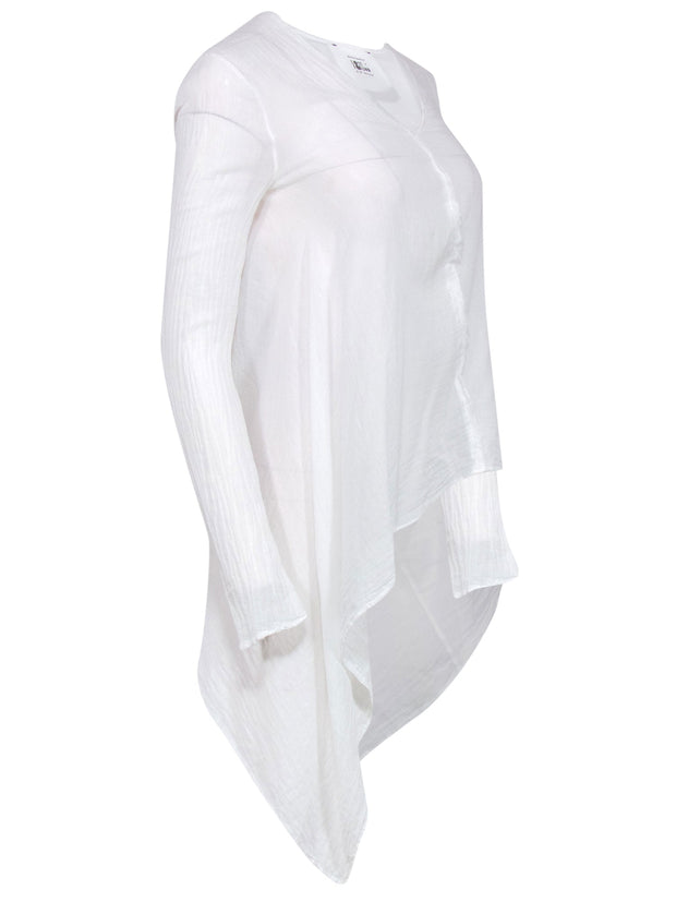 Current Boutique-Lost & Found - White Sheer Long Sleeve Blouse w/ Asymmetric Hem Sz XXS