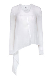 Current Boutique-Lost & Found - White Sheer Long Sleeve Blouse w/ Asymmetric Hem Sz XXS