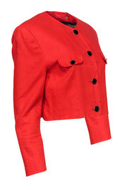 Current Boutique-Louis Feraud - Bright Orange Cropped Blazer w/ Black Buttons Sz 8