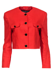 Current Boutique-Louis Feraud - Bright Orange Cropped Blazer w/ Black Buttons Sz 8