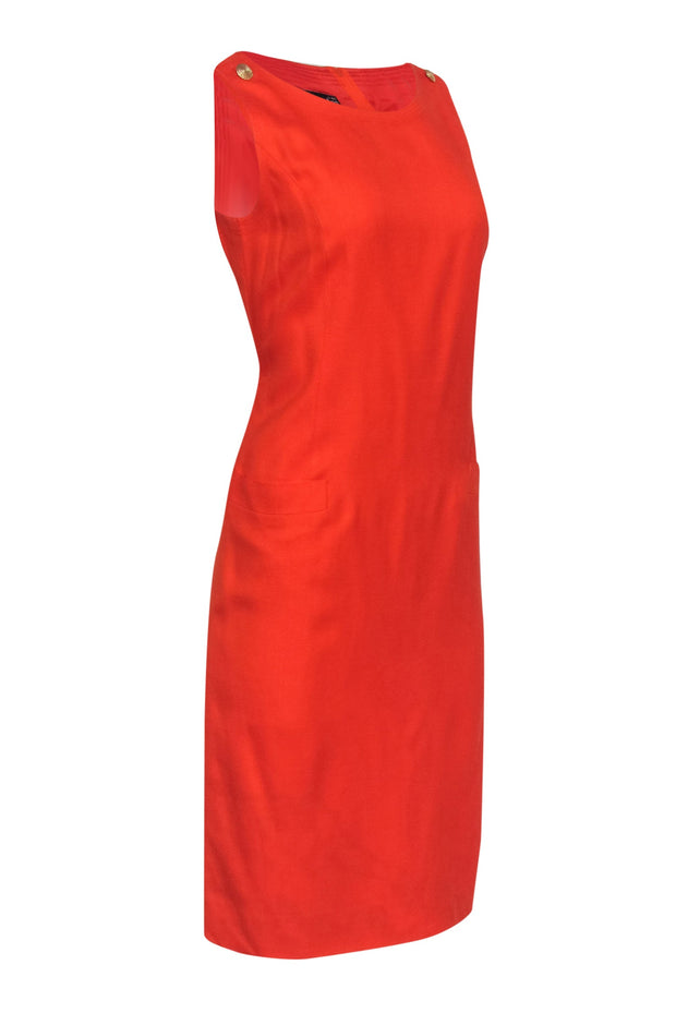 Current Boutique-Louis Feraud - Bright Orange Woven Sheath Dress w/ Gold Buttons Sz 10