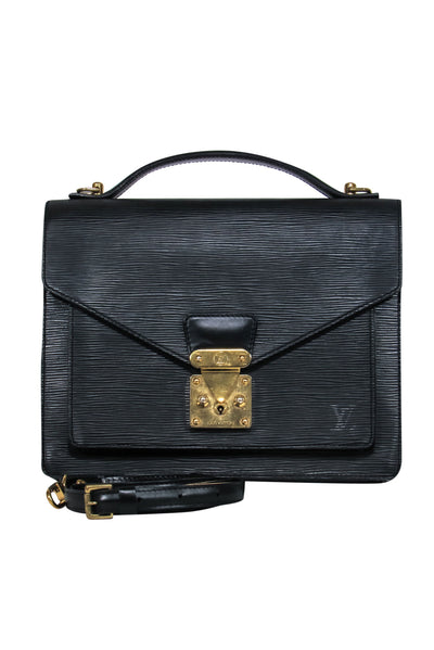 Current Boutique-Louis Vuitton - Black Textured Leather Structured Serviette Convertible Satchel