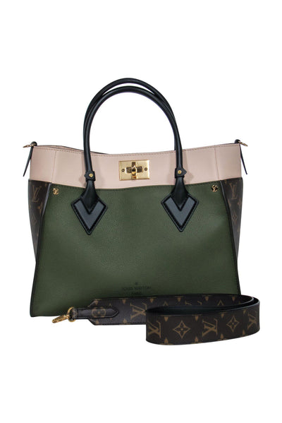 Current Boutique-Louis Vuitton - Olive & Beige Pebbled Leather Convertible “On My Side” Satchel