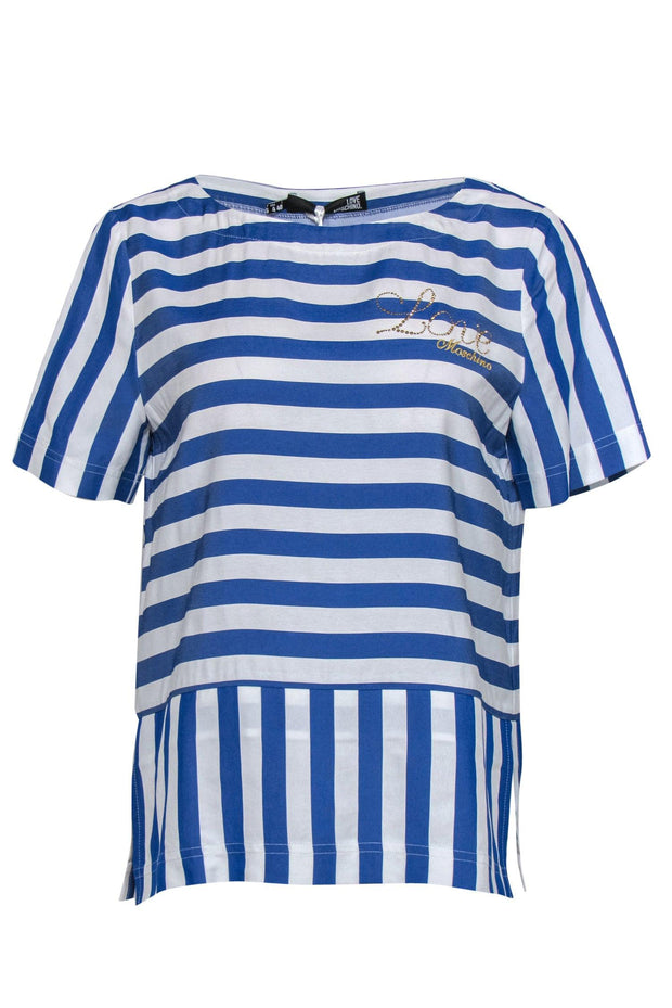 Current Boutique-Love Moschino - Blue & White Striped Short Sleeve Top Sz 4