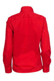 Current Boutique-Love Moschino - Red Cotton Button-Up Blouse w/ Tie Neck & Pin Sz 4