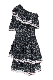 Current Boutique-Love Sam - Black & Grey Floral Print One-Shoulder Ruffle Tiered Dress Sz S