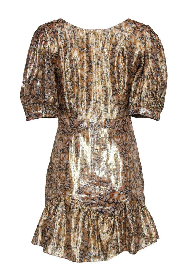 Current Boutique-Love Shack Fancy - Metallic Gold "Lena" Mini Dress w/ Front Bow Sz M