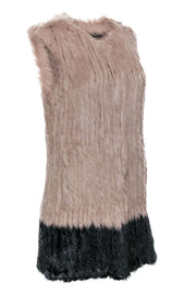 Current Boutique-Love Token - Tan Rabbit Fur Clasped Vest w/ Black Hem Sz S