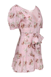 Current Boutique-LoveShackFancy - Pink Rose Print Puff Sleeve Linen Dress w/ Bow Sz S