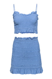 Current Boutique-Lovers + Friends - Baby Blue Smocked Ruffled Cropped Tank & Skirt Set Sz S