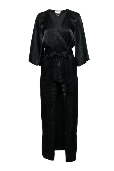 Current Boutique-Lovers + Friends - Black Satin Open Maxi Dress w/ Built-in Shorts Sz XS