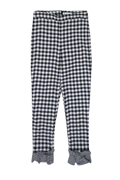 Current Boutique-Lovers + Friends - Black & White Gingham Cigarette Pants w/ Ruffle Trim Sz M